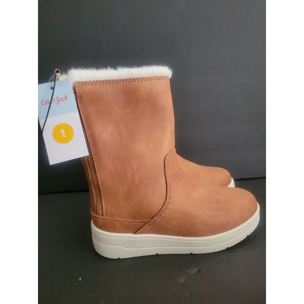New w/Tag Cat & Jack Girls Youth Size 1 Faux Fur Bown Mid Calf Zip Up Boots